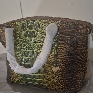 Elegant Crocodile-Embossed Brown and Green Handbag